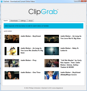 clipgrab download youtube videos screenshot 1 built-in youtube search