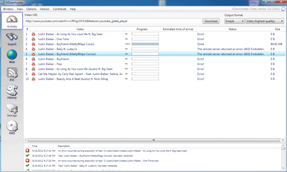 vdownloader free download youtube videos screenshot 3 download failure 90%