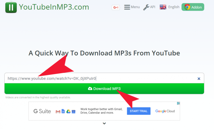 youtubeinmp3 index page