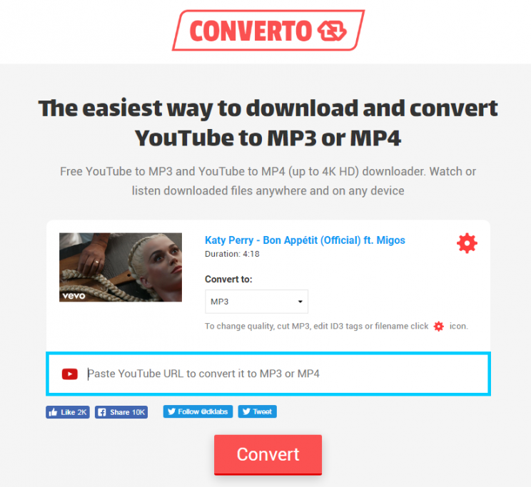 converto.io youtube to mp3 converter step 2 enter video url