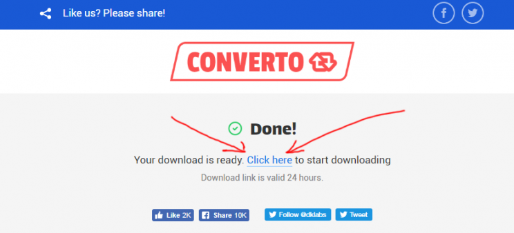 converto.io youtube to mp3 converter step 3 download video link