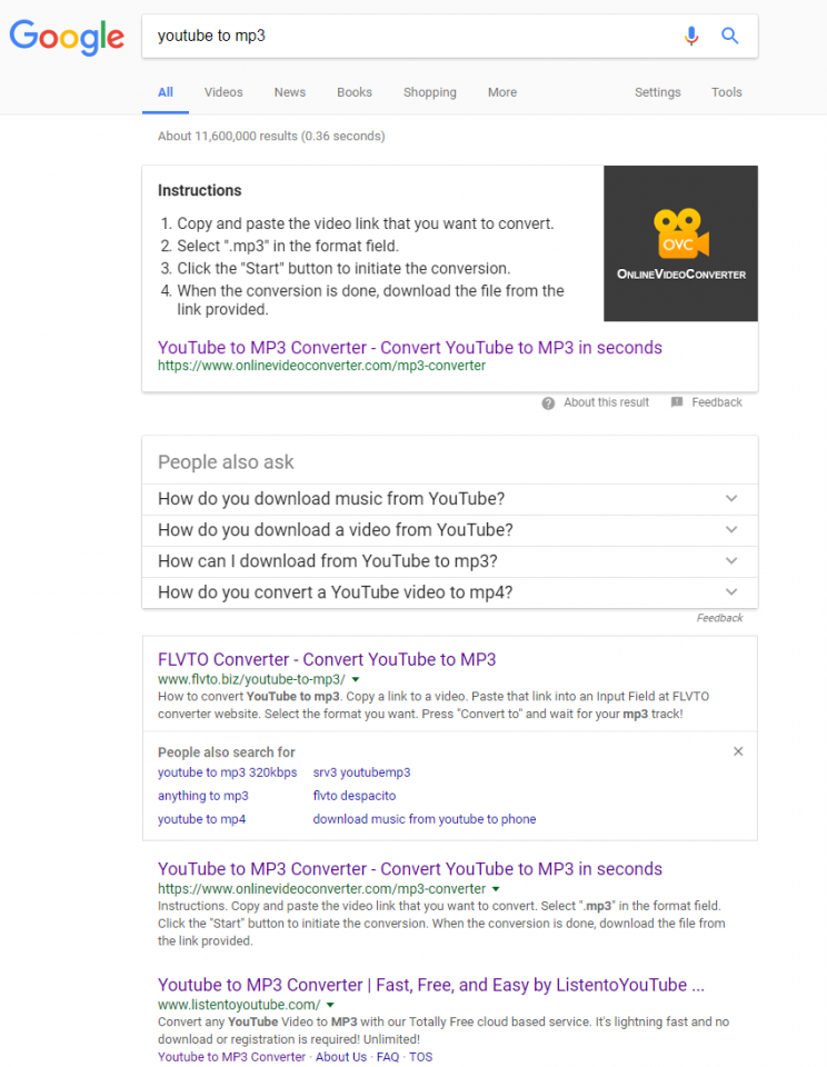 youtube to mp3 google search results