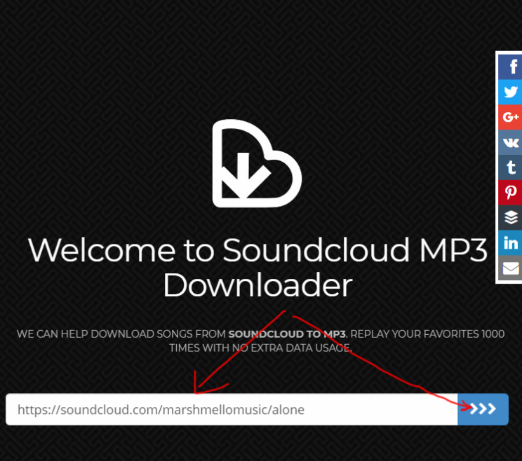 SoundcloudIntoMp3.com download tracks from soundcloud tutorial step 2 enter sond url press blue button