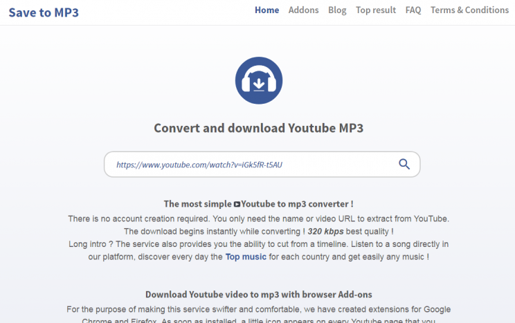 savetomp3.com quick tutorial save youtube to mp3 step 3 front page with video url