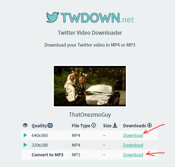 twdown.net twitter video downloader review tutorial step 3 select format to download and click download link