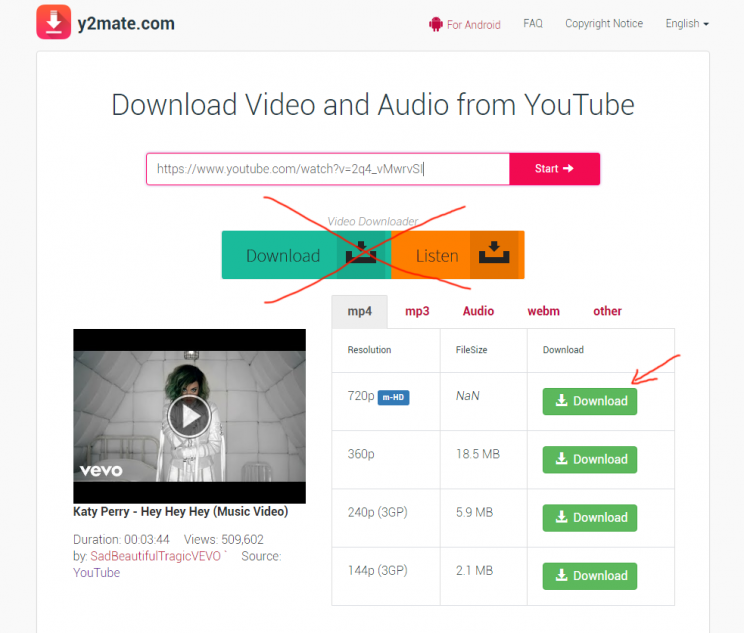 y2mate.com review youtube mp4 mp3 downloader tutorial step 2 select video download format HD 720p