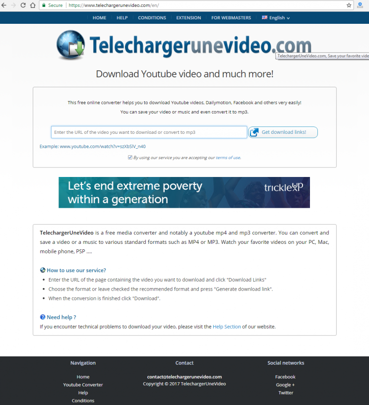 TelechargerUneVideo.com download youtube convert to mp3 tutorial step 1 open front-page