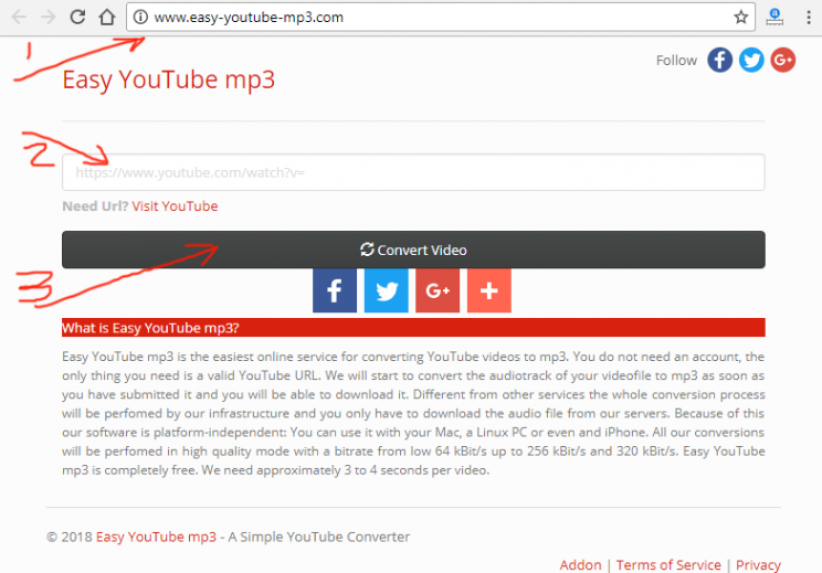 easy-youtube-mp3.com review and tutorial step 1 open fron page