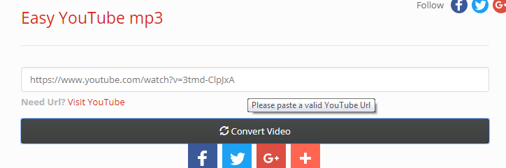 easy-youtube-mp3.com review and tutorial step 2 enter Video URL and press Convert Video bar button