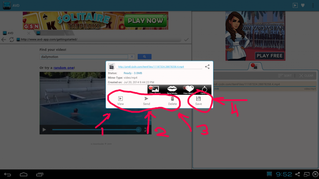 avd android video downloader review step 4 click on video on the right to see the options- it was downloaded