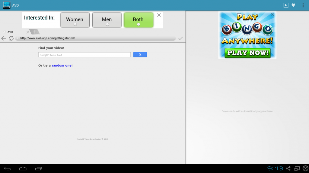 avd android video downloader review testing screen 1 initial after app install