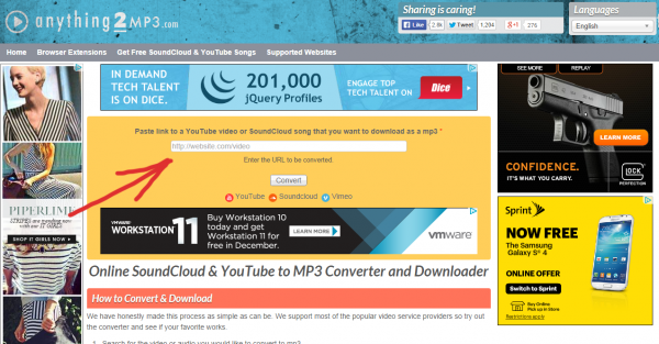 anything2mp3.com anything 2 mp3 convert any online video to audio and save home page