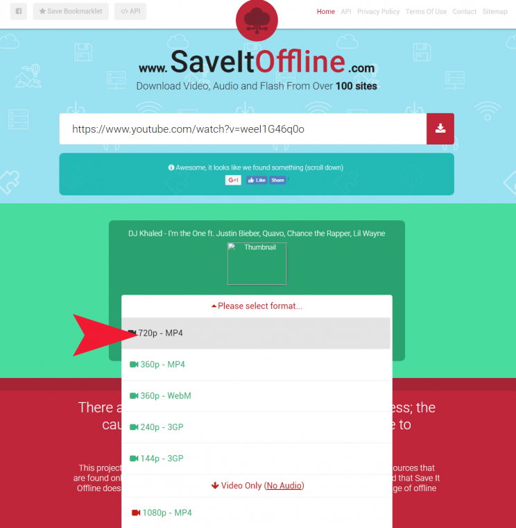 saveitoffline.com step2 select download format