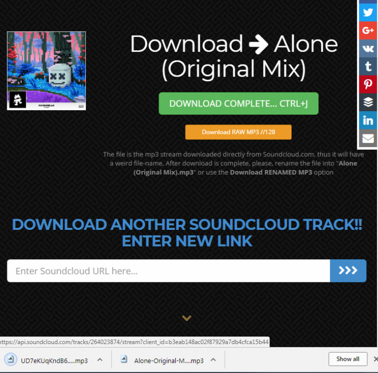 SoundcloudIntoMp3.com download tracks from soundcloud tutorial step 5 download raw mp3 audio