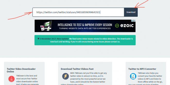 twdown.net twitter video downloader review tutorial step 2 enter video URL on twdown and press download