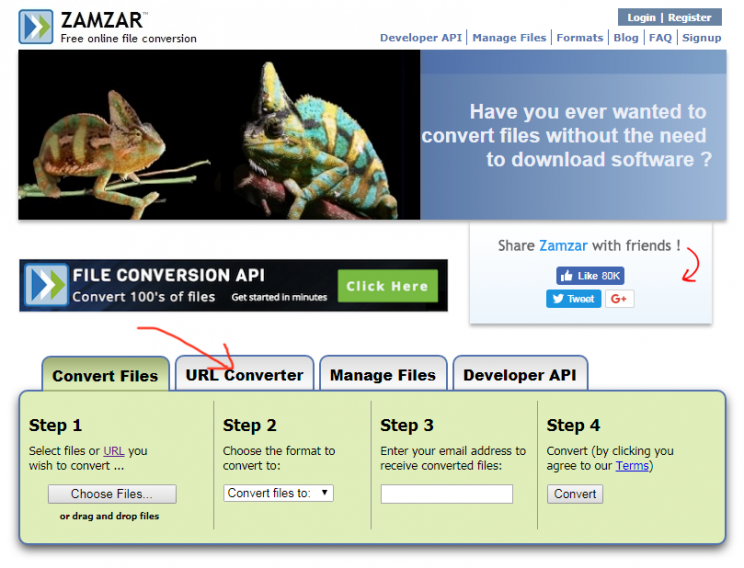 zamzar.com review tutorial step 1 front page