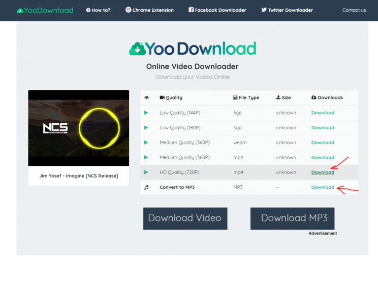 yoodownload.com review and tutorial step 3 choose the format and download