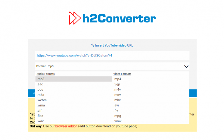 h2converter.com tutorial step 2 pick conversion format and other options