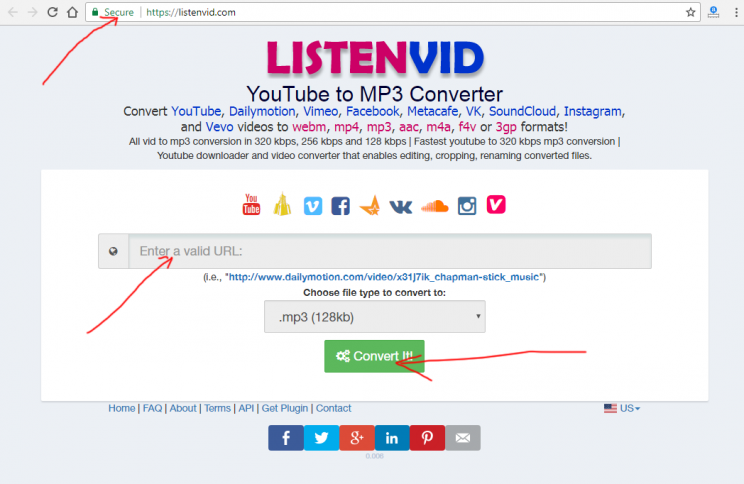 listenvid.com tutorial step 1 front page