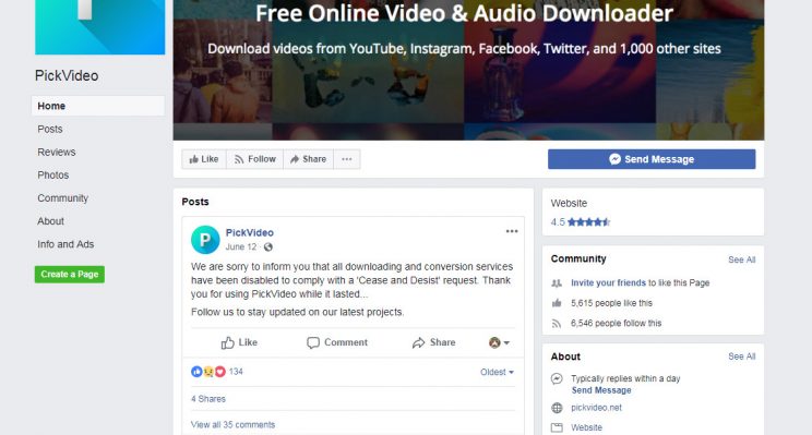 pickvideo.net website doesn't work anymore facebook proof post