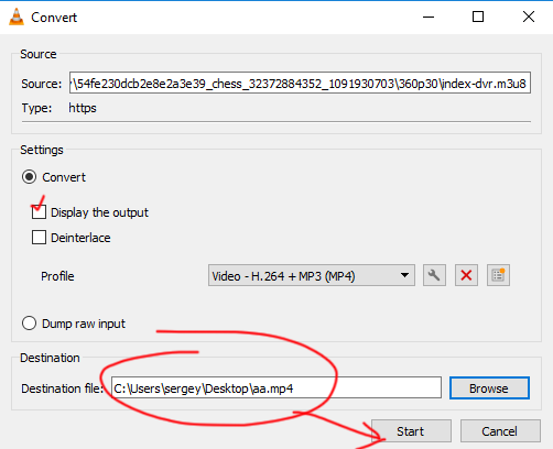 download twitch videos using vlc select filename and start