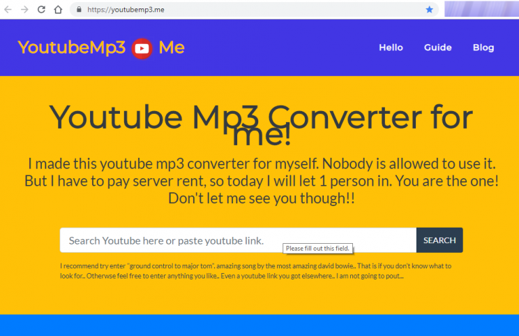 youtubemp3 converter front page