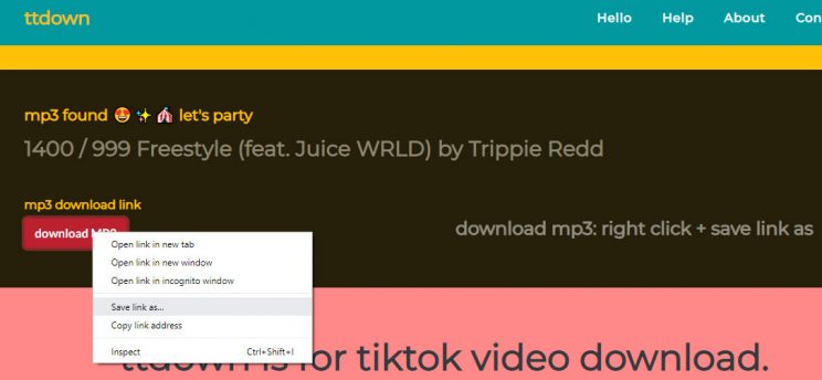 ttdown org step 3 download tiktok audio mp3